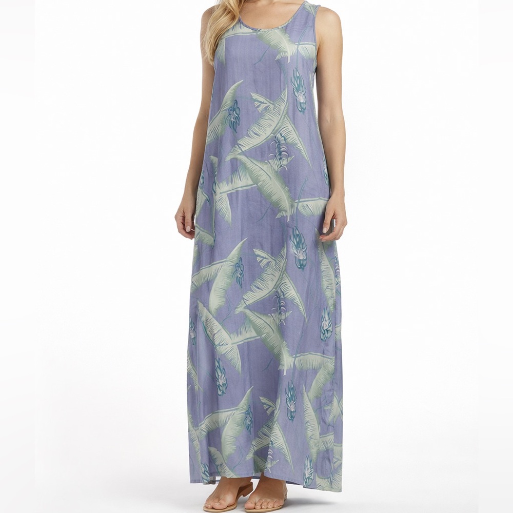 Tommy Bahama‎ 100% Silk Tropical Leaf Maxi Dress M Resort Vacation Hawaiian